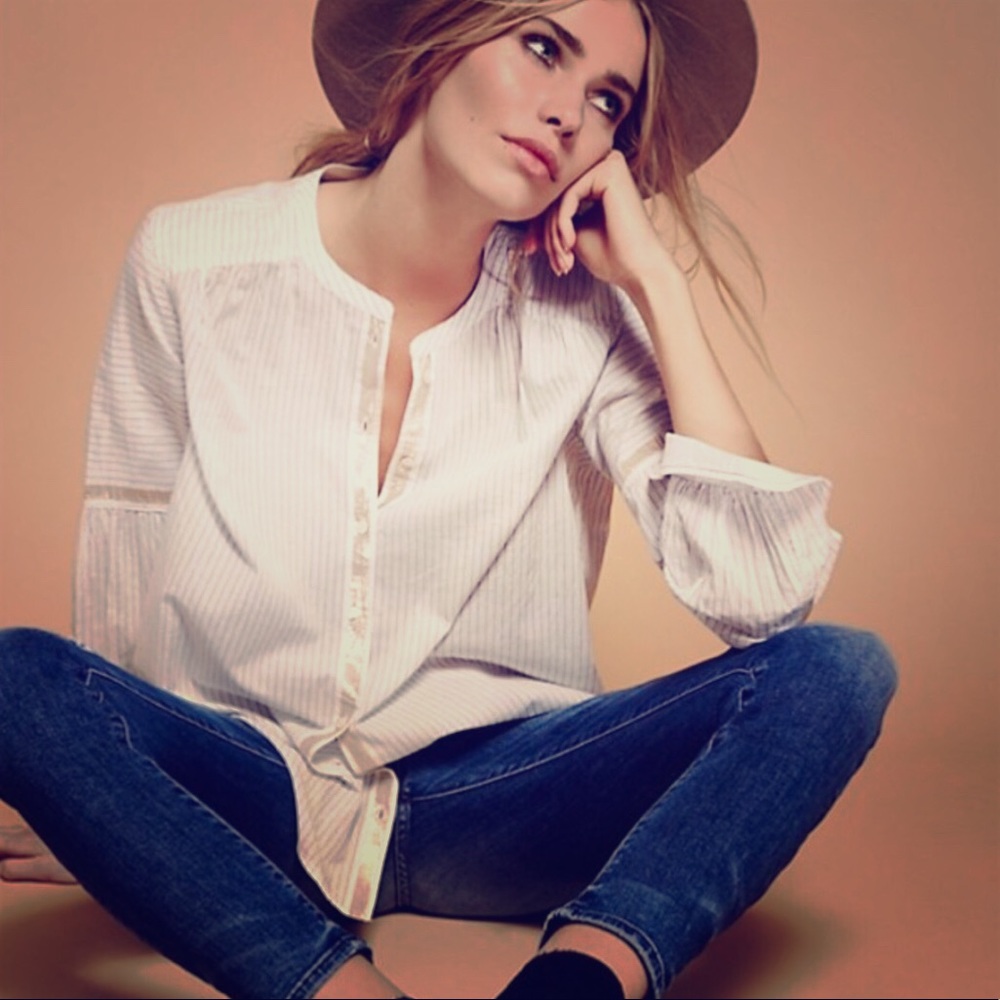 Free People Shimmers & Stripes Button Down Blouse